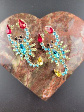 Rhinestone Scorpion Statement Earrings Colorful Crystal Zodiac Style